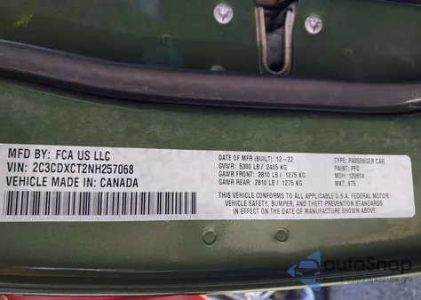 2022 Dodge Charger R/T z USA, uszkodzony, nr VIN 2C3CDXCT2NH257068